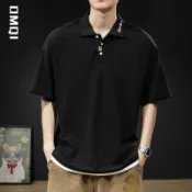 鴻運通商行 FAFC 夏季POLO衫短袖T恤男假兩件刺繡日系寬松休閑半袖ins保羅衫