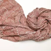 【精品禮盒】釘珠喀什米爾水煮羊毛刺繡圍巾披肩溫柔粉橘色百搭