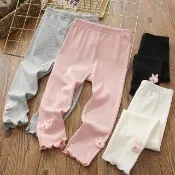 【橘魔法】胡蘿蔔粉兔子木耳邊內搭褲 女童 兒童 童裝 七分褲 打底褲 空調褲 薄褲子