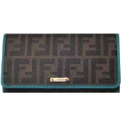 FENDI 經典FF LOGO 防刮牛皮多卡機能壓釦式長夾(綠松石內里/8M0298)