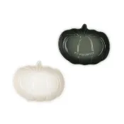 【Le Creuset】瓷器萬聖節南瓜盤 16cm(百里香綠/蛋白霜)