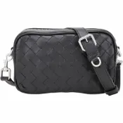 BOTTEGA VENETA 寶緹嘉 BV Intrecciato 編織小牛皮拉鍊手拿 斜背相機包(黑色)