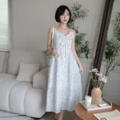 現貨~桃心領前綁帶後鬆緊細肩碎花長洋裝、渡假風、碎花洋裝、細肩洋裝【JO811.152】DesireShop