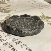 新中式仿古禪意蓮花底座 青石蓮花座杯託 杯墊子 蓮花壺承擺件花盆底座 仿石復古國風桌面裝飾茶寵底座擺件