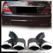 【品質保障】適用於Benz賓士W211 E300 E260 E280 改裝四出排氣管尾飾管不鏽鋼消音器裝飾