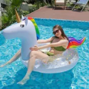 大號獨角獸泳圈 吊床浮排水上躺椅 游泳圈 浮床 亮片獨角獸泳圈-大號