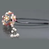 【ANGEL】古典風情花卉氣質珍珠U型髮簪(5色可選)