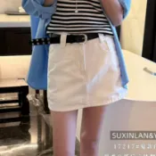 素心蘭/YOUMO口袋設計感牛仔半身裙女夏小個子百搭A字短裙(配腰帶#Hi, 貼心優衣家居#