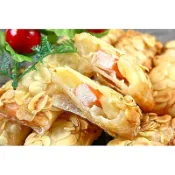 【年菜食材】杏片松葉蟹(10入)/約450g±5%/盒 香酥的杏仁春捲皮包裹蟹味棒與鳳梨片 絕妙搭配美味口感