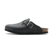 (店+)【BIRKENSTOCK 勃肯】0059461 Birkenstock Boston 皮革 簡約休閒 一字拖鞋 男女同款 黑色