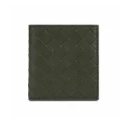 【BOTTEGA VENETA 寶緹嘉】經典編織小牛皮對開短夾(苔原綠 / 晶石藍)