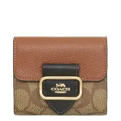 COACH 經典老花兩折短夾 防刮PVC/鵝卵石紋皮革 信封錢包 皮夾 短夾 CF472 焦糖色(現貨)