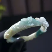 冰種三彩翡翠雕花鐲手鐲 | 17.5圍 | 天然緬甸玉翡翠A貨 | 送禮