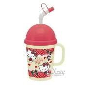 X射線 精緻禮品 kitty塑膠吸管雪克杯(紅.格紋)，製冰沙罐/思樂冰/有把手/馬克杯/製冰沙好方便/杯子/涼感/保冷，X射線【C256103】