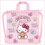 asdfkitty可愛家精品店 asdfkitty可愛家☆KITTY泰迪熊 薄夾棉布束口袋35×35cm 手提袋/後背包-輕量無負擔-日本製