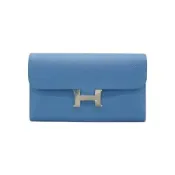 Hermes 愛馬仕 Constance Epsom牛皮銀釦長夾(7E明亮藍)