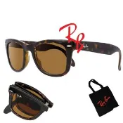 【RayBan 雷朋】Wayfarer折疊式太陽眼鏡 RB4105 710 54mm RB2140摺疊款 玳瑁框深茶鏡片 公司貨