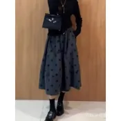 XUWENJIAN  洋裝  促銷  品牌折扣尾單2026復古波點秋冬新款鬆緊腰寬鬆大擺A字裙中長傘裙 NFQW