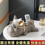 🔥限時特惠🔥現/貨🔥新款法鬥犬入戶收納一體個性紙巾盒玄關鑰匙輕奢喬遷紙巾盒客廳 面紙盒 床頭抽紙盒 裝飾紙巾盒 卡