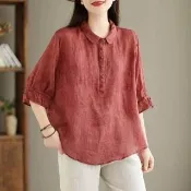 【米蘭精品】現貨+預購 女襯衫天絲棉上衣新中式唐裝漢服中袖T恤大尺碼寬鬆(夏季日系復古休閒女裝5色f1aa4)