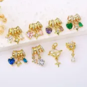 宏雲Hongyun-yd--（5pcs）-18K包金鑲鋯石多層管珠彩鋯心形掛墜交叉鋯芒星 DIY珍珠項鍊吊墜