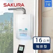 櫻花牌 DH1628（LPG／FE式）｜16L 強制排氣熱水器｜無線溫控｜智慧水量控制｜智能恆溫｜分段火排｜桶裝瓦斯