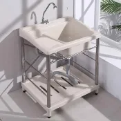 【LOGIS】不鏽鋼PP耐衝擊塑膠水龍頭洗衣槽 72CM*60CM(洗手槽 洗手台)