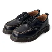 Dr.Martens 馬汀 LOWELL MOC TOE 工裝四孔綁帶莫克鞋頭縫線皮鞋 男 黑色馬丁英倫復古時尚休閒紳士鞋 31816001