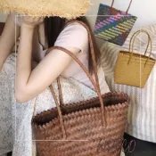 (店+)WDF.CO現貨｜2026最新韓國大容量編織素色托特包│40*31菜籃包│單肩包│沙灘包｜容量大｜竹節包｜輕量包｜草蓆包