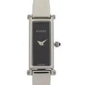 【DOKODEMO】成色極佳的 Gucci 1500L 不鏽鋼黑色石英錶，黑色錶盤，型號 1607 [二手] GUCCI