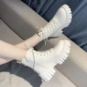 無限極台灣館 增高靴子女厚底馬丁靴女英倫風新款薄款透氣短靴子春秋單靴
