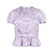 【adidas 愛迪達】Adidas Jacket W 女款 紫色 三葉草 緹花 新中式 泡泡袖 休閒 短袖 外套 LD6444