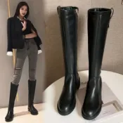 實拍免運👍高筒長靴 長靴女 長筒靴網紅真皮騎士靴子女2025新款不過膝長筒靴平底皮靴高筒秋冬季女鞋