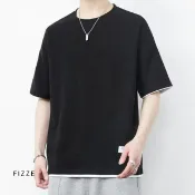 寬版上衣  素T t恤 華夫格男士T恤短袖男生衣服假兩件短t  ATL324【FIZZE】