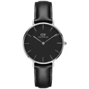 DW Daniel Wellington 經典雪菲爾黑色皮帶腕錶-銀框/32mm(DW00100180)