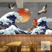【日式和風浮世繪】神奈川衝浪裏壁紙 海浪壁畫 榻榻米 劇本殺店 墻紙 壁畵 日本風格裝飾