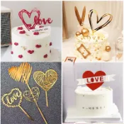 現貨 情人節女神節插牌愛心love心形生日快樂蛋糕裝飾生日party裝飾