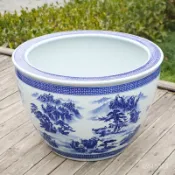 免運開票 睡蓮花盆缸青花陶瓷水缸庭院碗蓮荷花盆缸室外特大號種樹大缸清倉碗蓮盆缸 錦鯉缸 魚缸 水缸 魚缸 庭院仿石大水