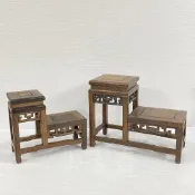 (店+)【御古齋】虎斑雞翅木 高低座 藝品展示座 高腳架 小花台 盆栽座 展示底座 實用擺設 藝術裝飾 0906