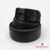 【MONTAGUT夢特嬌】時尚經典紳士頭層牛皮自動扣皮帶A09M35813901黑色