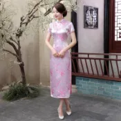 氣質梅花長旗袍 粉紅色復古中國風 旗袍趴 婚禮喜宴 演出服 連身裙 長版洋裝 十色可選 S-6XL有加大尺碼-水水女人國