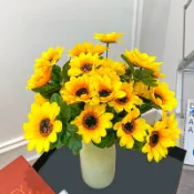 仿真花 七叉七頭向日葵 太陽花鄒菊花 裝飾工程把束 人造花 仿真花束 塑膠花 假花