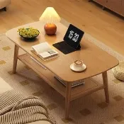 【HappyLife】實木雙層茶几 100公分 Y12435(咖啡桌 客廳桌 木紋桌 茶几 小桌子 邊桌 實木茶几)