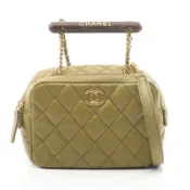【DOKODEMO】【二手】香奈兒 (Chanel) 絎縫迷你保齡球包 2WAY AS4198 卡其色羊皮（綿羊皮）絎縫木柄迷你保齡球包