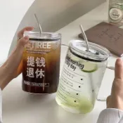🔥桃園出貨🔥辦公室喝水玻璃杯花茶吸管杯宿舍女水杯大容量高顏值印花杯子