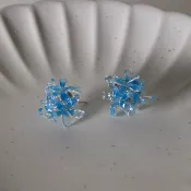【客製化商品】曼珠沙華-樹脂耳環 透藍色 彼岸花 造花液 水晶花