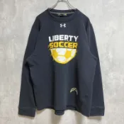 【DOKODEMO】古著 Under Armour LIBERTY SOCCER 長袖印花運動衫，黑色，標誌刺繡，L 碼
