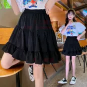 女童半身裙雪紡短裙 夏季洋氣女大童小黑裙 兒童A字裙夏裝【不二雜貨】
