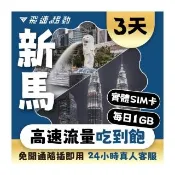 【飛速移動】新馬 3天｜每日1GB 高速流量吃到飽(新加坡 馬來西亞 網卡 網路 上網 sim卡)