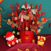 Go 【居家家】2022新年圓盒大號福桶春節元旦婚慶過年仿真紅果節慶飾品年宵花桶客廳擺件/春節裝飾品